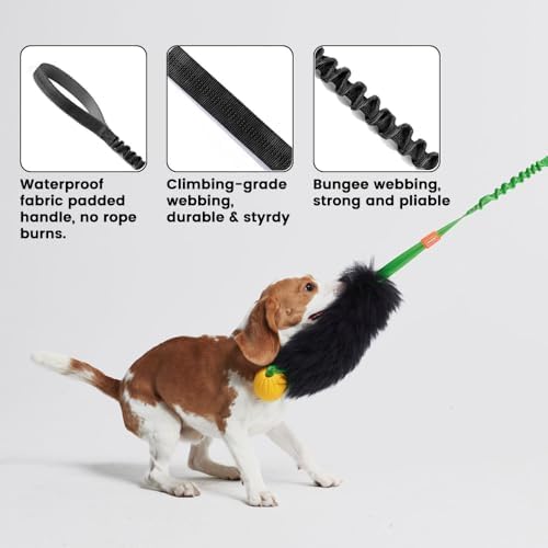 HOWGO Dog Rope,Dog Bungee Chaser 100% Sheepskin,Sheep Smell Tug for All Breeds(Green, Long Without Ball 2Pack)