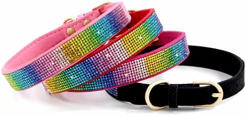 Serijoars Small Dog Collar with Rhinestone Crystal Diamond Colorful Bling Girl Puppy Cat Collars (XXS, Hot Pink2)