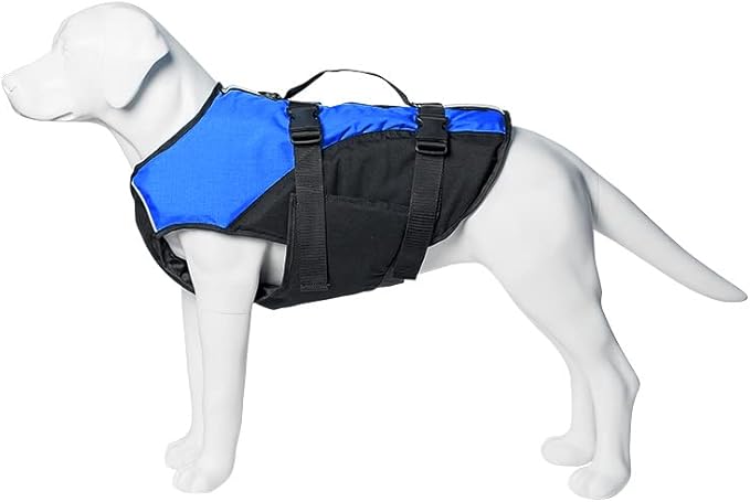 Stunt Puppy Float Doggy Life Jacket, Ergonomic Dog Life Vest for Swimming, Patented Design for Secure Fit, Medium Wide, Blue