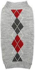 Grey Argyle Knit Pet Sweaters Clothes for Small Dogs, Classic Gray Medium M Size