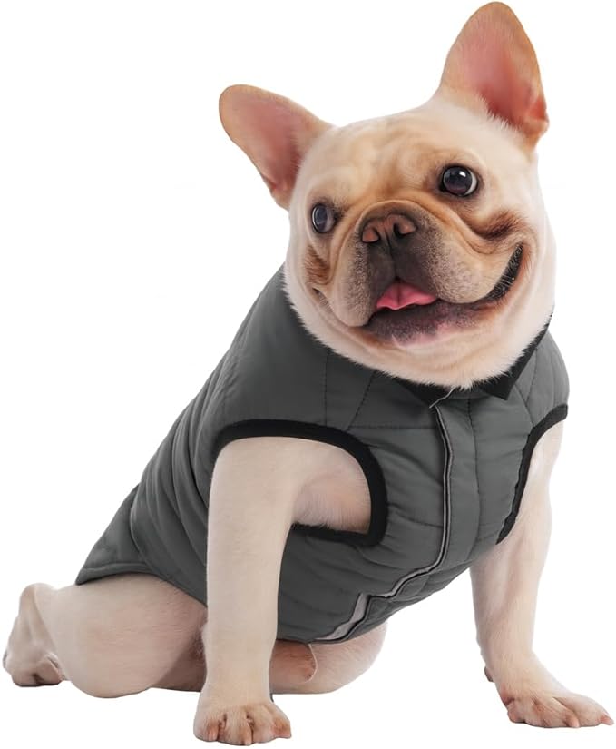 PetWarm Reversible Dog Cold Weather Coats, Waterproof Dog Puffer Vest, Vest for Dogs with Hook-and-Loop Strap, Windproof Outdoor Coat for Winter Walks and Snowy Days, Grey, S
