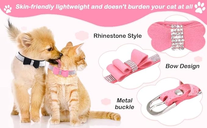 Serijoars Small Dog Collar with Rhinestone Crystal Diamond Colorful Bling Girl Puppy Cat Collars (S, Pink1)