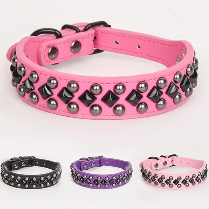 Serijoars Spiked Studded PU Leather Dog Collar for Small, Medium, Large Breeds, Pit Bull, Bully, Husky, Terrier, Adjustable (Pink, XXL (50-57CM))