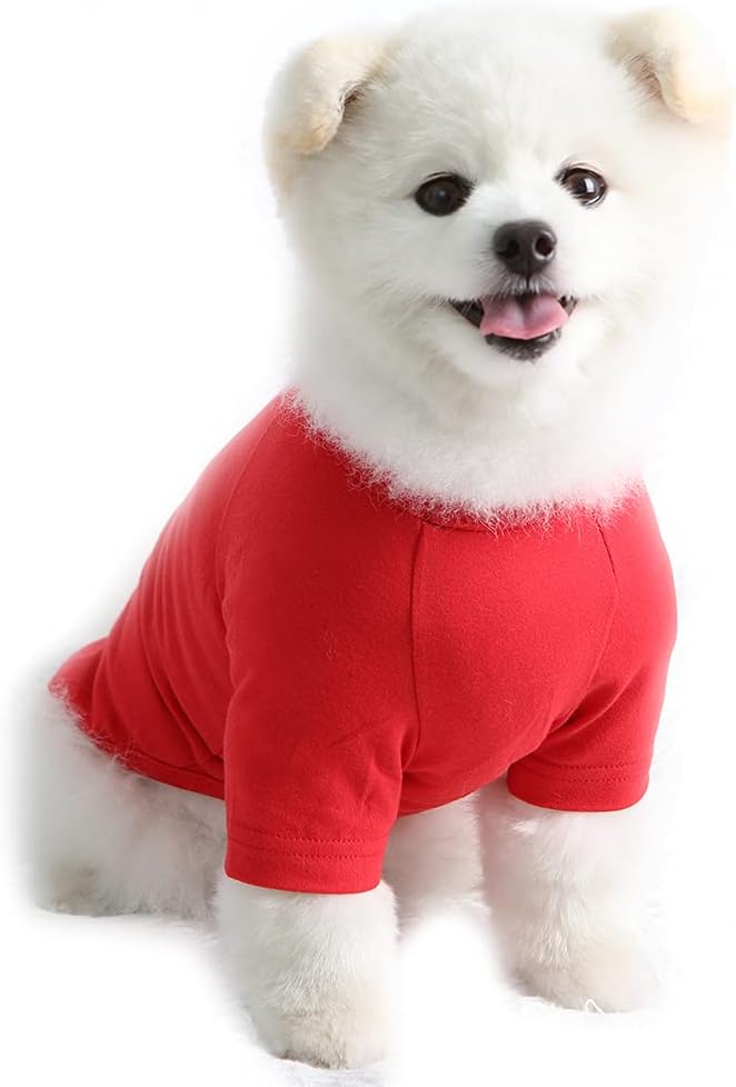 Dog Shirt - Soft Breathable Cotton T-Shirt for Small Dogs (Medium, Red)