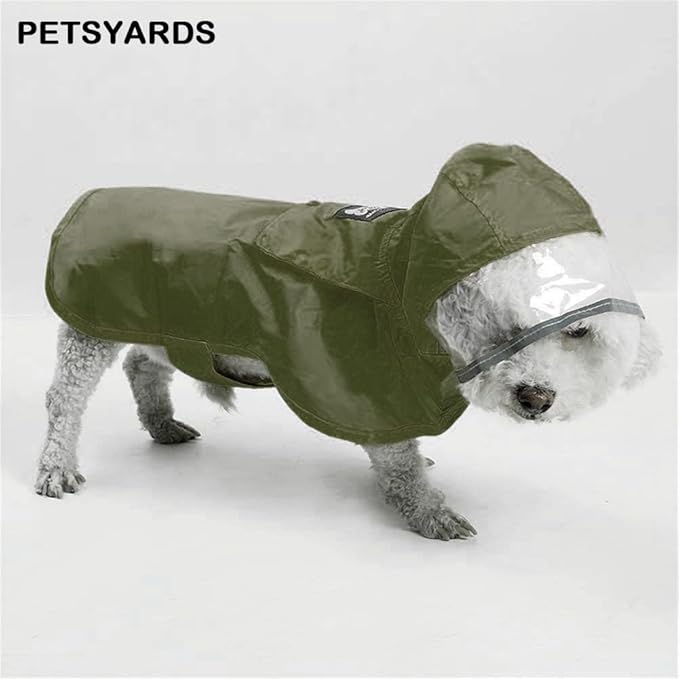 Pet Raincoat Packable Hooded Dog Rain Jacket Reflective Strips Lightweight Adjustable Poncho for Small Medium Large Dogs Army Green XL