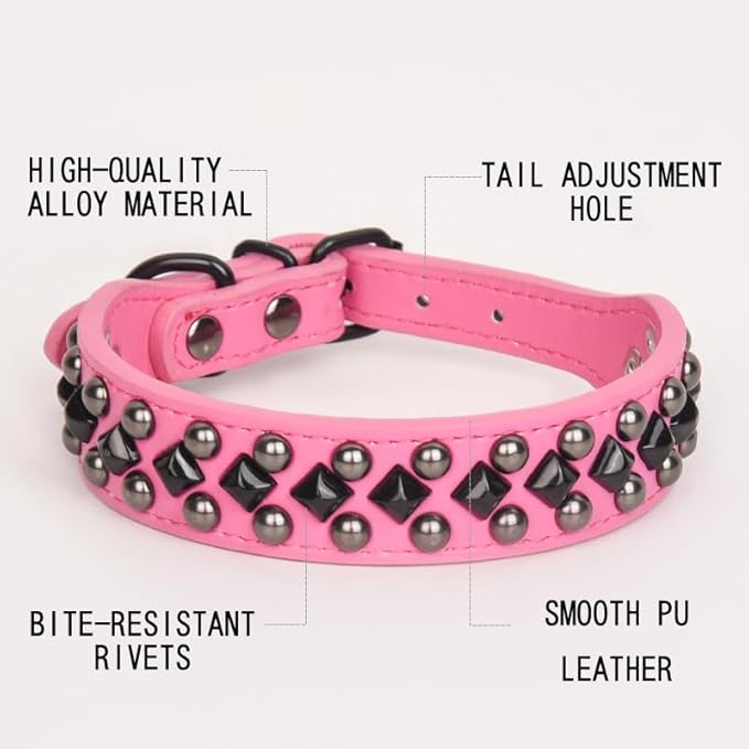 Serijoars Spiked Studded PU Leather Dog Collar for Small, Medium, Large Breeds, Pit Bull, Bully, Husky, Terrier, Adjustable (Black, L (41-47CM))