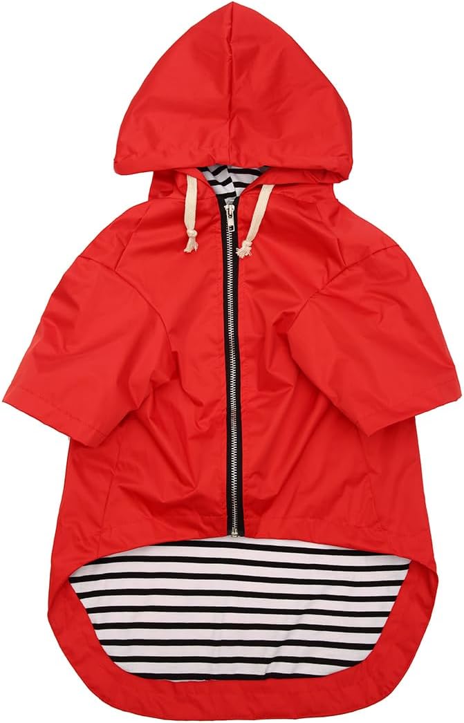 Dog Raincoat rain Jacket Raincoat Dogs Waterproof Small Medium Breeds Zip Closure Storage Pocket Harness Hole Red L