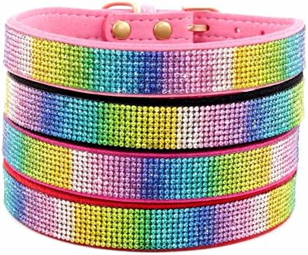 Serijoars Small Dog Collar with Rhinestone Crystal Diamond Colorful Bling Girl Puppy Cat Collars (M, Hot Pink2)
