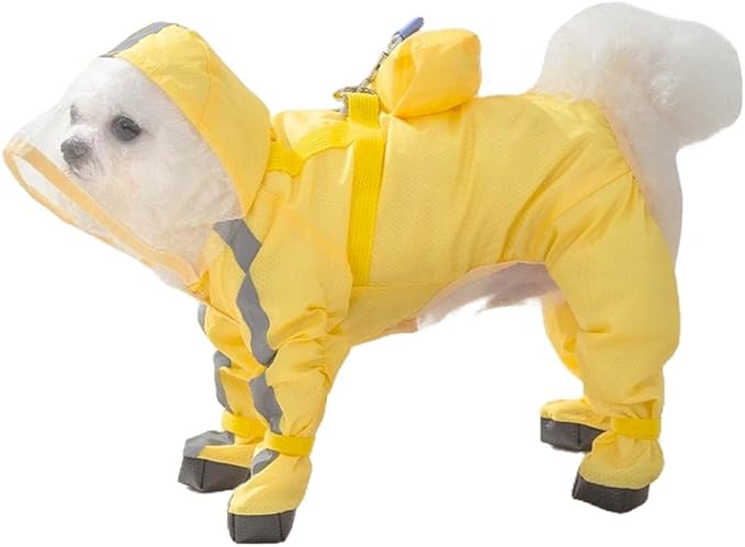 Full Coverage Small Dog Raincoat, Waterproof with Four-Leg Protection, Ideal for Teddy Bears, Includes Waterproof Mini Backpack (Yellow, Small(Suggest Weight 3.3-5.5lb))