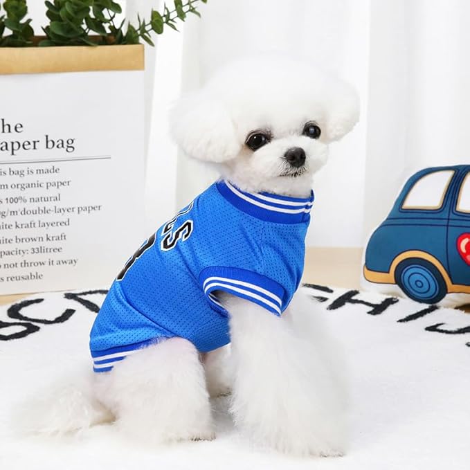 Dog Clothes Basketball Mesh Breathable T-Shirt,Pet Clothes Puppy Sportswear Spring/Summer Fashion Dog Shirt. (Blue, Small)