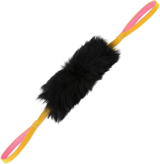 HOWGO Dog Rope Toy - Double Handle Dog Bungee Chaser Toy 100% Sheepskin,Sheep Smell Tug Toy for All Breeds(Yellow, Large)