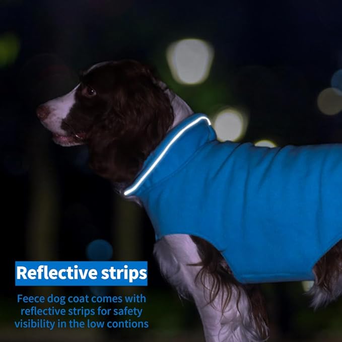 Fleece Dog Coat Pet Jacket Reflective for Cold Weather for Extra Large to Small Pets(Blue,M)