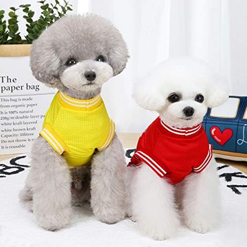 Dog Clothes Basketball Mesh Breathable T-Shirt,Pet Clothes Puppy Sportswear Spring/Summer Fashion Dog Shirt. (Yellow, Small)