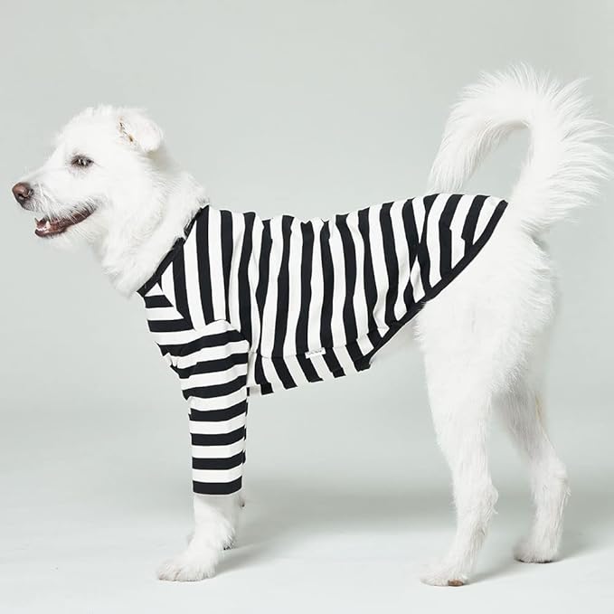 Dog Cotton Shirts for Small and Large Dogs Rugby Striped T-Shirts Soft Breathable Dog Shirt pet Clothes (2X-Large, White/Black)