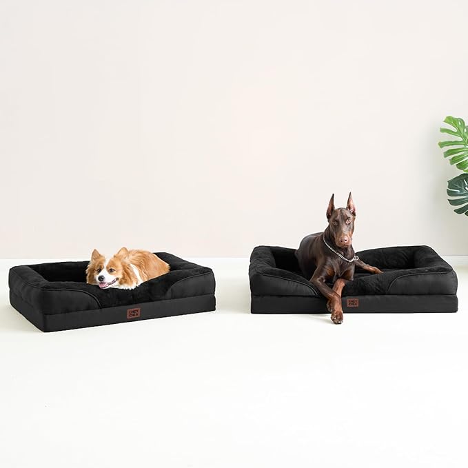 EHEYCIGA Memory Foam Dog Bed for Medium Size, Orthopedic Dog Sofa with Sides and Waterproof Liner, Washable Bolster Pet Couch with Removable Cover, 35x22x6.5 Inch, Black
