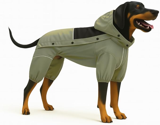LOVELONGLONG Waterproof Dog Raincoat with Removable Hood – Outdoor Full Body Dog Jacket, Windproof Snowproof Shell Suit – All Season Pet Rain Gear Sage Green M