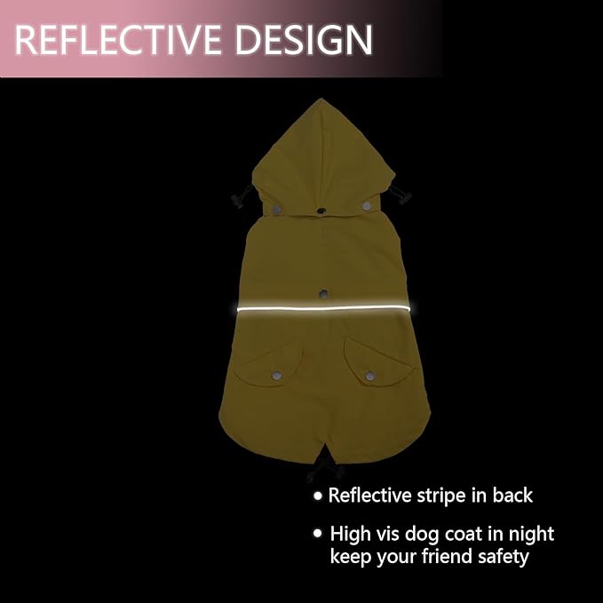 Dog Raincoat Waterproof Raincoats Dog rain Jacket Buttons Zipper Hood Drawstring Suitable for Small Medium Yorkie Terrier Schnauzer Poodle Border Collie Labrador 8lbs to 80lbs Yellow L