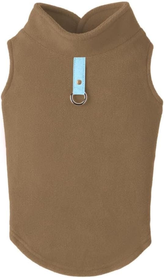 Gooby - Fleece Vest, Small Dog Pullover Fleece Jacket with Leash Ring, Clay, Small