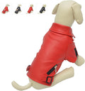 Lovelonglong Cool Dog Leather Jacket, Warm Coats Dogs Windproof Cold Weather Coats for Pugs Bulldog Pitbull Red B-M