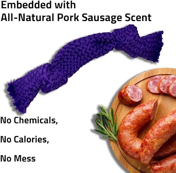 Playology Dri-Tech Pork Sausage Scent Dental Rope Dog Toy, Small