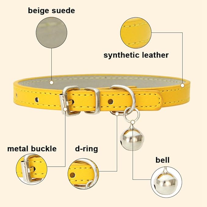 Blue XXS Dog Collar with Bell, Soft Pu Leather Cat Collars Adjustable Buckle for XS Extra Small Medium Tiny Female Male Boys Girls Pets Puppy Kitten Teacup Yorkie XX-Small