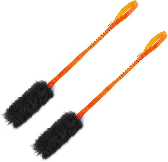 HOWGO Dog Rope,Dog Bungee Chaser 100% Sheepskin,Sheep Smell Tug for All Breeds(Orange, Long Without Ball 2Pack)