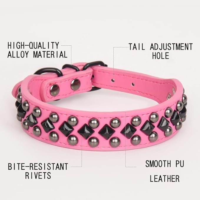 Serijoars Spiked Studded PU Leather Dog Collar for Small, Medium, Large Breeds, Pit Bull, Bully, Husky, Terrier, Adjustable (Black, XXL (50-57CM))