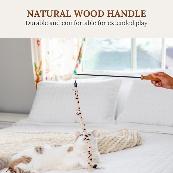 Cat Toys Set Cat Toy Wand Fishing Pole Retractable Teaser & Fuzzy Worm Interactive Kitten Toys Wand Attachments