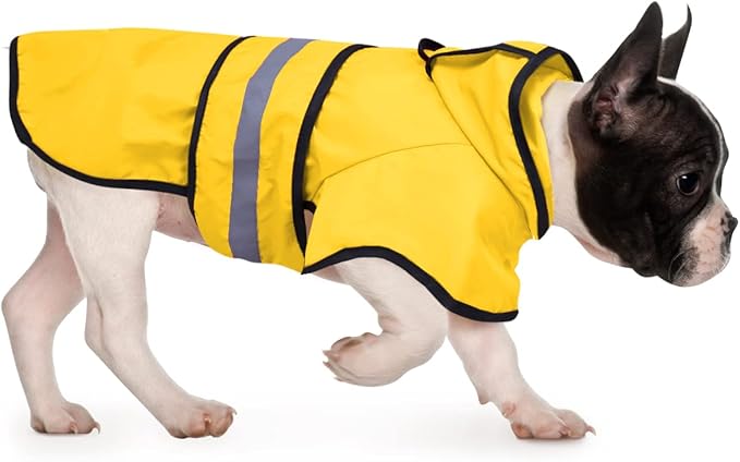 HDE Dog Raincoat Jacket Reflective Adjustable Hooded Pet Poncho Rain Coat with Leash Hole for Small to X-Large Dogs Yellow - S