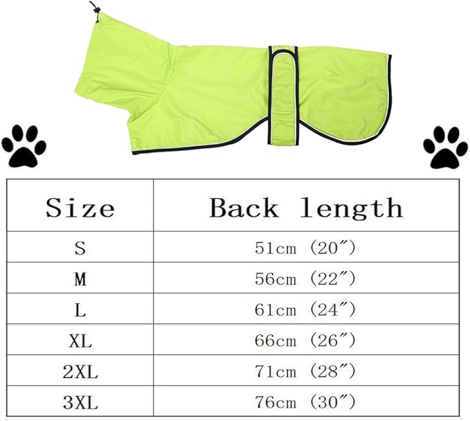 Dog Raincoat with Reflective Bar, Rain/Water Resistant, Adjustable Vest - Dog Raincoats for Greyhounds, Lurchers and Whippets - Light Green - L