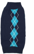 Alemon Blue Argyle Cable Knit Turtleneck Sweater for Medium Dogs Knitwear Girl Boy Dog Sweater Back Length 19"
