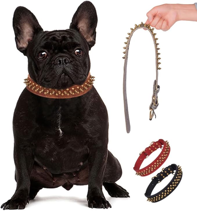 Spiked Dog Collar Soft Pu Leather Mushrooms Rivet Spike Studded Puppy Adjustable Pet Collars for Small Breeds (M, Black2)