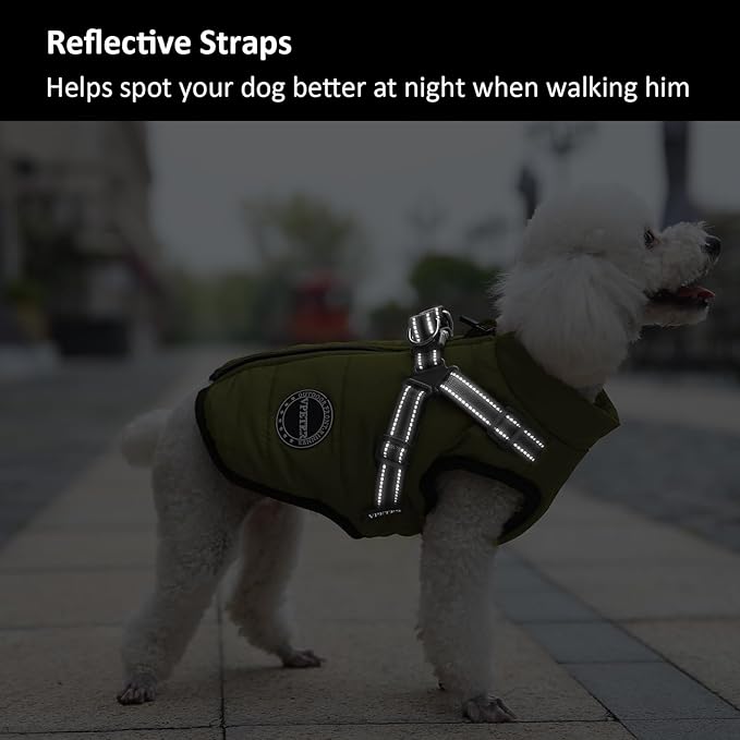 Dog Winter Coat,Warm Jacket Paded Fleece Pet Vest with Built in Harness, Windproof Reflective Cozy Adjustable Snow Pet Coat Clothes with Zipper for Small Medium Large Dogs