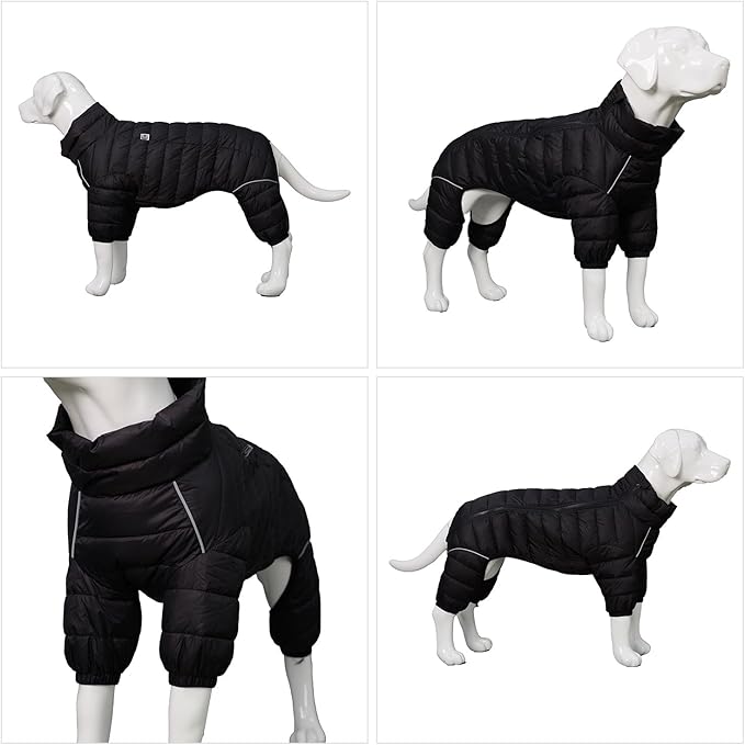Lovelonglong Dog Coat Dog Warm Jacket, 4 Legs Covered Waterproof Windproof Reflective Warm Dog Vest, Zippered Adjustable Outdoor Dog Snow Jacket for Small Medium Large Dogs Black S