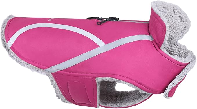 VIVAGLORY Frostfit Dog Coat, Dog Jacket for Winter & Cold Weather, Warm Fluffy Fleece Lined Water Resistant Reflective for Puppy, Coat with Velcro Fastening & Leash Hole, M, Fuchsia