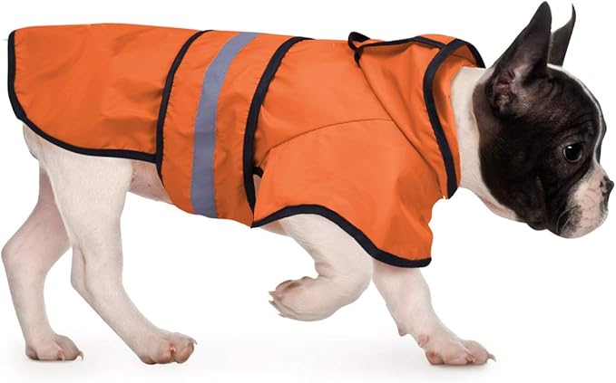 HDE Dog Raincoat Jacket Reflective Adjustable Hooded Pet Poncho Rain Coat with Leash Hole for Small to X-Large Dogs Safety Orange - S