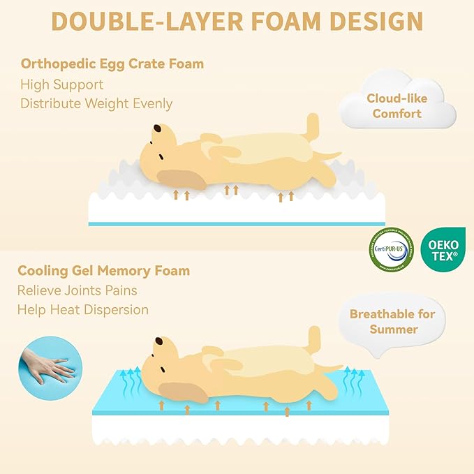 Orthopedic Dog Beds for Extra Large Sized Dogs, Waterproof Memory Foam XL Pet Bed with Sides 42x30Inch, Non-Slip and Egg-Crate Foam Big Dog Couch Bed with Removable Washable Cover, Pink