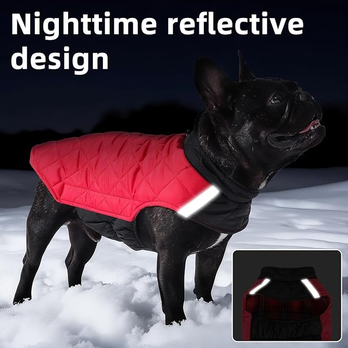 Reversible Waterproof Dog Coat - Adjustable Winter Jacket for Small to Large Breeds, Warm Cold Weather Apparel for Medium Dogs (Red & Black, Large (Pack of 1))