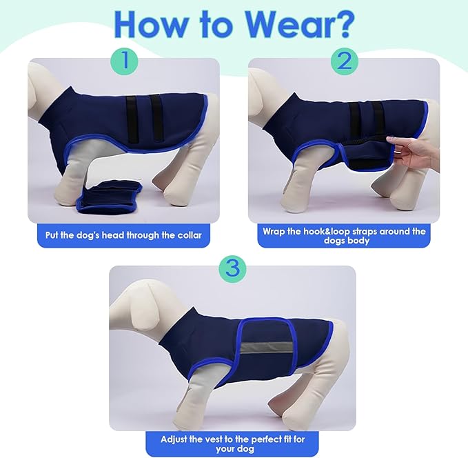 MIGOHI Dog Anxiety Relief Coat,Comfort Anxiety Vest for Dogs,Adjustable Anxiety Calming Wrap for Fireworks,Thunderstorms,Travel, Separation, Dog Anxiety Jacket for Small Dogs,M,NavyBlue