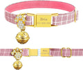 Personalized Breakaway Cat Collars - Magnetic Buckle, Bell - Safety Quick Release, Customized for Girls & Boys Cats- (Checkered-Pink)