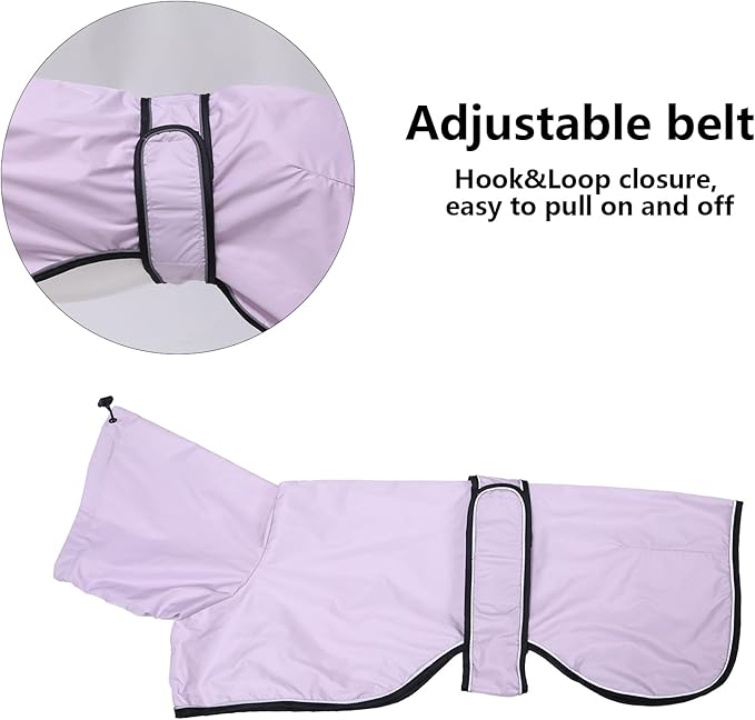 Dog Raincoat with Reflective Bar, Rain/Water Resistant, Adjustable Vest - Dog Raincoats for Greyhounds, Lurchers and Whippets - Purple - XXXL