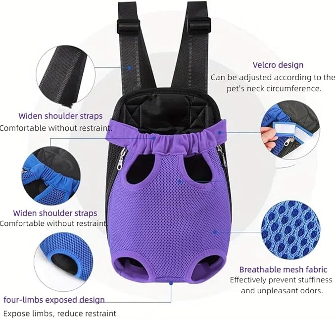 Pet Dog Carrier Backpack, Portable Breathable Mesh Chest Carrier, Polyester Woven Double Shoulder Pet Bag for Outdoor Adventures (Pink, Large)