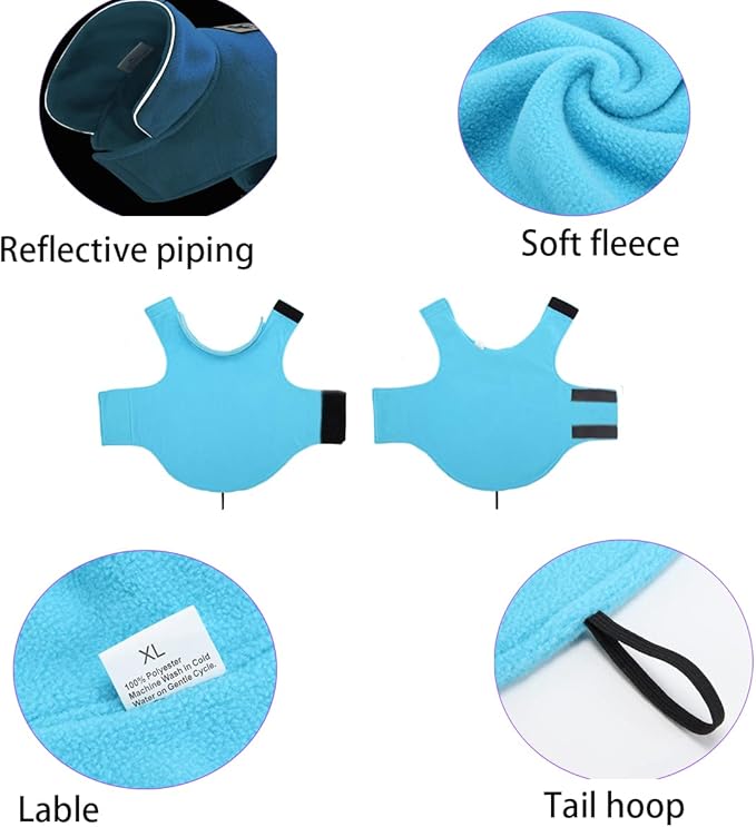 Fleece Dog Coat Reflective Cold Weather Dog Jacket Apparel for Extra Large to Small Pets(Blue,3XL)