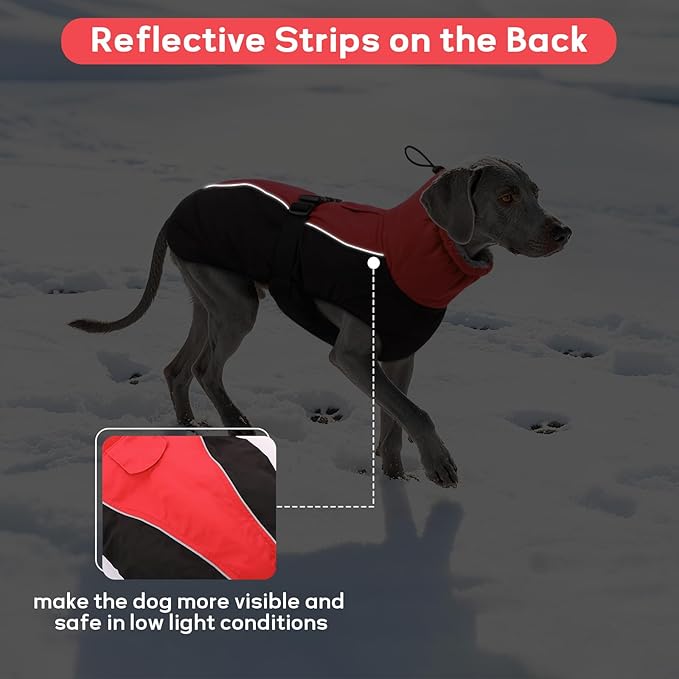 IDOMIK Dog Winter Coat, Reflective Waterproof Dog Jacket for Cold Weather, Warm Pet Coats for Small Medium Large Dogs, High Collar Doggy Fleece Snow Jacket, Winter Vest with Adjustable Buckle,XL