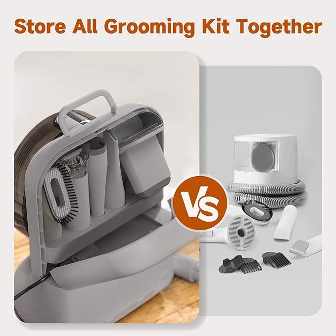 BONJELA Pet Grooming Vacuum and Dryer for Dogs with 3L Large Canister, Dog Grooming Vacuum Able to Store All Attachments, Powerful 15000Pa Suction Dog Vacuum for Shedding Grooming, Grey