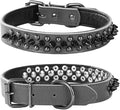 Adjustable Genuine Leather Spiked Studded Dog Collars for Small Medium Large Pets Like Pit Bull Bulldog Pugs Husky (S, Black1)