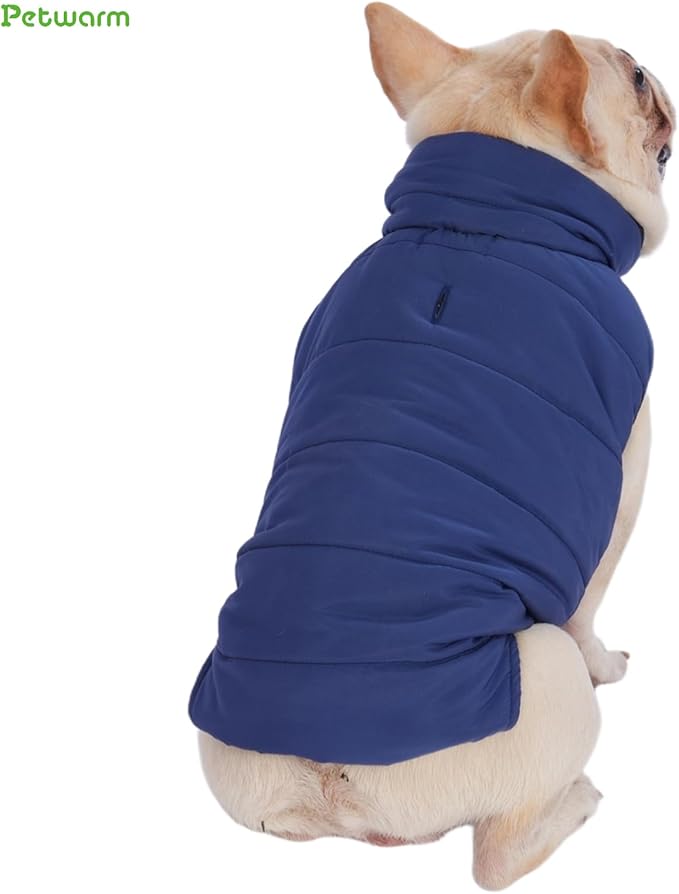 PetWarm Reversible Dog Cold Weather Coats, Waterproof Dog Puffer Vest, Vest for Dogs with Hook-and-Loop Strap, Windproof Outdoor Coat for Winter Walks and Snowy Days, Blue, S