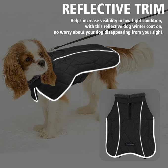 Fragralley Dog Coat Large, Waterproof Dog Jacket with Warm Fleece Lining, Adjustable Reflective Dogs Winter Coat, Turtleneck Pet Coats for Cold Weather (Black XL)