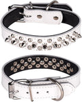 Adjustable Genuine Leather Spiked Studded Dog Collars for Small Medium Large Pets Like Pit Bull Bulldog Pugs Husky (L, White)