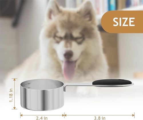 2PCS 1/3CUP(79ml) Dog Cat Food Scoop, Stainless Steel Measuring Cup, Metal Pet Scooper with Inner Precision Scale Measurement